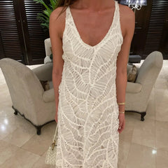 Aiertu  -  Luxury Sleeveless Long Strap Dress Women Summer V Neck 3D Crochet Flower Maxi Sundress Female Woman Clothes 2025 Aiertu
