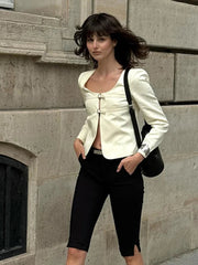 Aiertu  -  Elegant Round Neck Short Jacket For Women 2026 New Early Autumn Fashion Long Sleeve Coats Office Lady Casual Chic Outerwear Aiertu