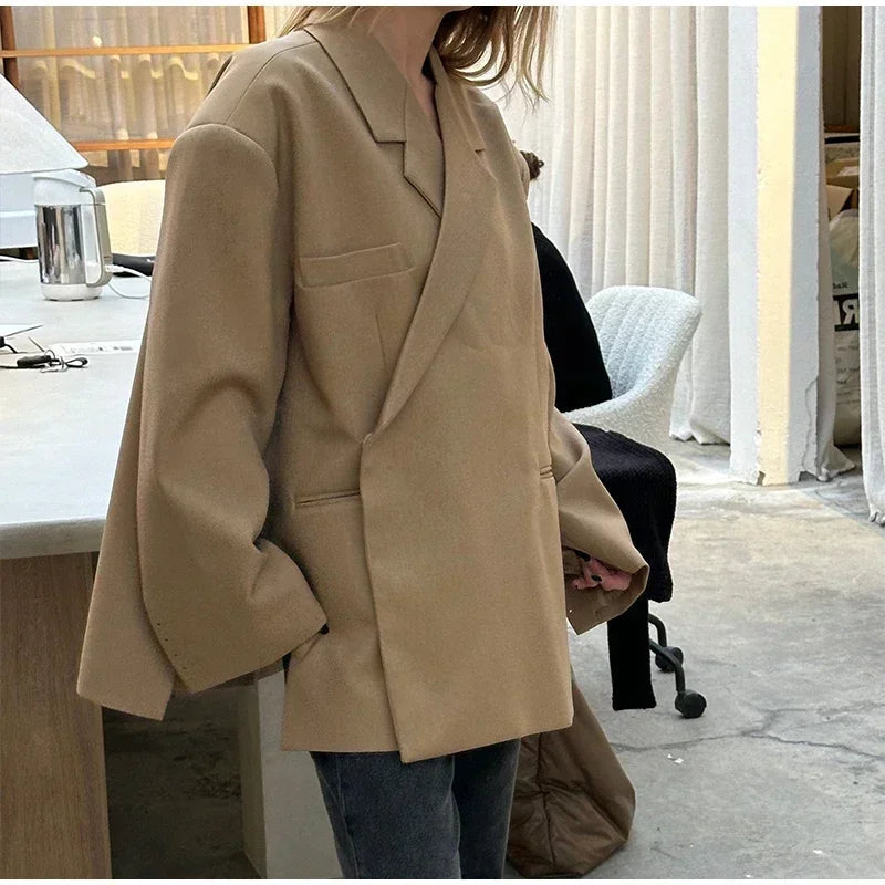Aiertu  -  Casual Solid Oversize Blazer Coats Women Long Sleeve Pocket Button Jacket 2026 Autumn New Female High Street Tops Outwear Aiertu