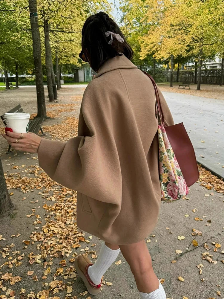 Aiertu  -  Turn Down Collar Batwing Sleeve Women Coat Winter Autumn New Coat Casual Lady Long Thick Jacket Loose Outerwear Aiertu