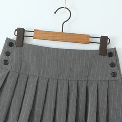 Aiertu  -  party look snspos Y2K Grey Striped Print Side 3 Buttons Pleated Mini Skirt Sexy Low Waist Short Skater Skirts Aiertu