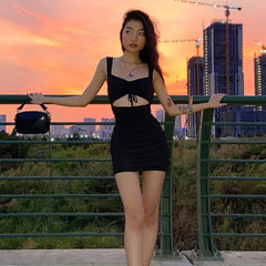 Aiertu - Sling V-neck Halter Sexy Hollow Slim Fit Hip Dress Aiertu