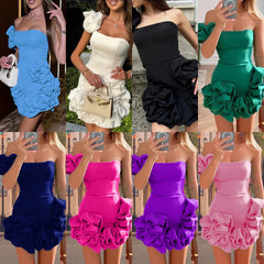 Aiertu Women Mini Dress Sexy Strapless Sleeveless Ruffles Dresses High Waist One Shoulder Elegant White Temperament Bodycon Vestidos Aiertu