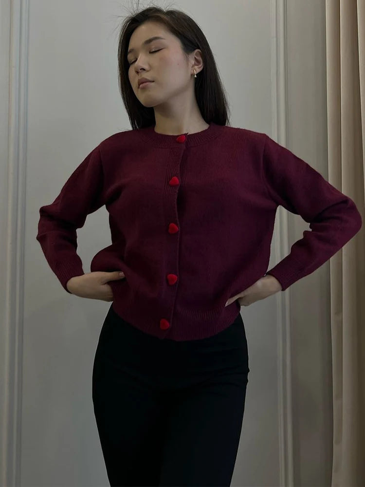 Aiertu  -  Heart Button Knit Cardigan For Women Autumn Fashion Loose Casual Long Sleeve Sweater Femme Winter Solid Knitwear Sweater Aiertu