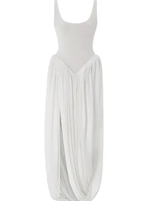 Aiertu  -   Elegant Sleeveless Elastic Tight Long Dress Women Fluffy Skirt Split Backless Evening Dress Slim Party Vacation Vestidos Aiertu