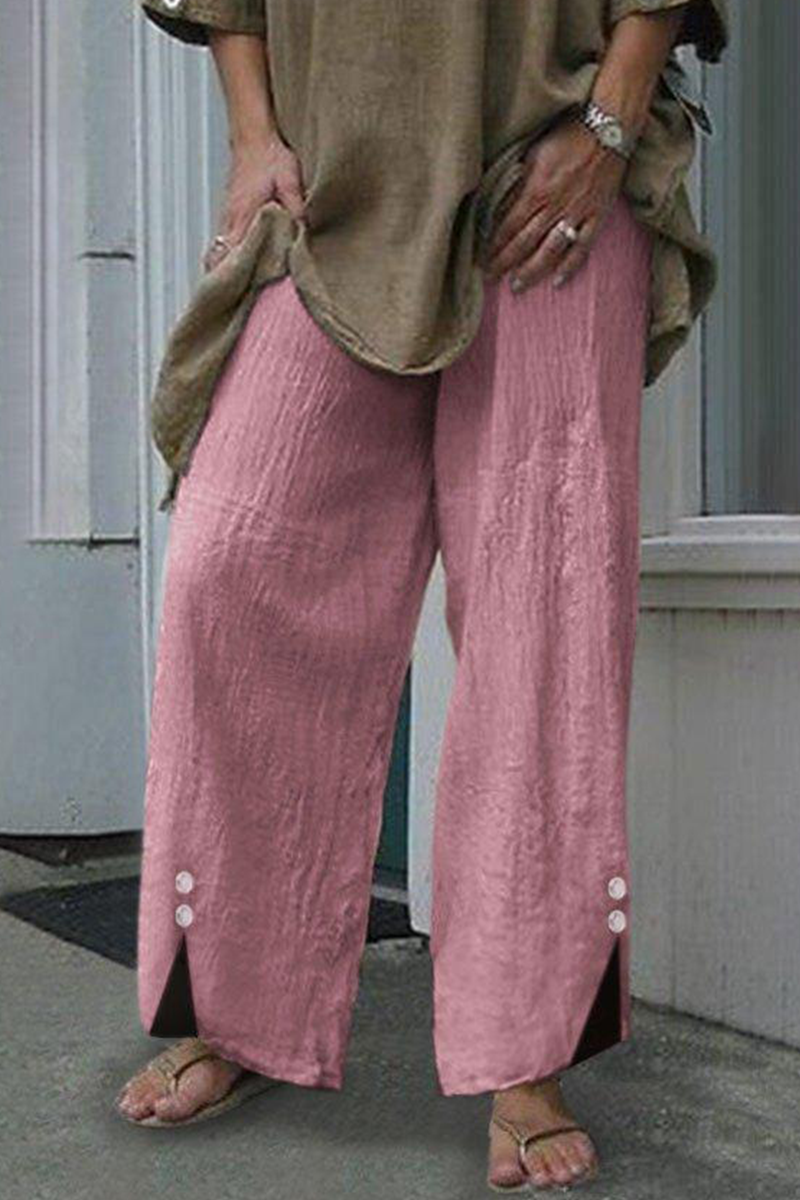 Aiertu  -  Casual Solid Patchwork Buttons Straight Wide Leg Solid Color Bottoms(6 Colors) Aiertu