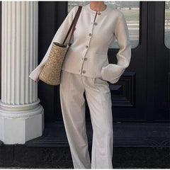 Aiertu  -  Fashion Chic Solid Knitted Cardigan For Women O Neck Long Sleeve Single Breasted Sweater 2026 Autumn Female Commuting Streetwear Aiertu