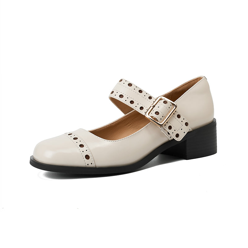 Aiertu  -  NEW Spring/Autumn Women Pumps Genuine Leather Shoes for Women Pointed Toe High Heel Shoes Metal Buckle Mary Janes Handmade Shoes Aiertu