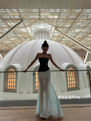 Aiertu  -  Sweet Hot Girl Pure Sexy Suit Women's Autumn Short Strapless Top High Waist Mesh Mermaid Long Skirt Two-piece Set Female Clothes Aiertu