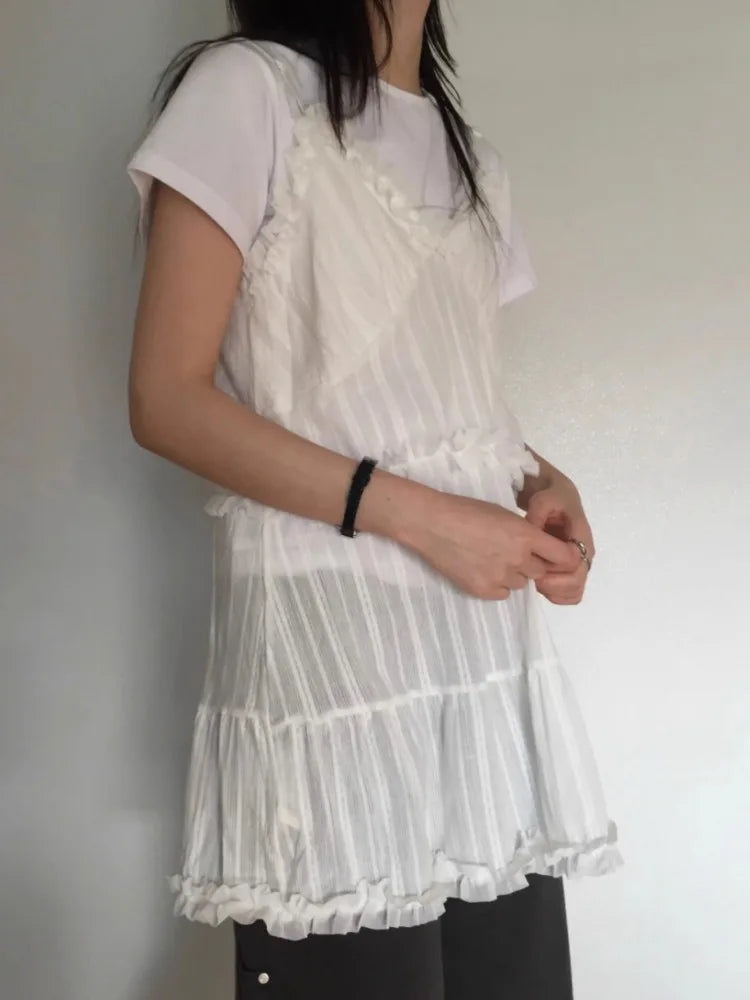 Aiertu  -  Vintage Sweet Patchwork White Vest Dresses Summer New Fungus Camisole Dress for Women Y2k Sleeveless Loose Vestidos Mujer Aiertu