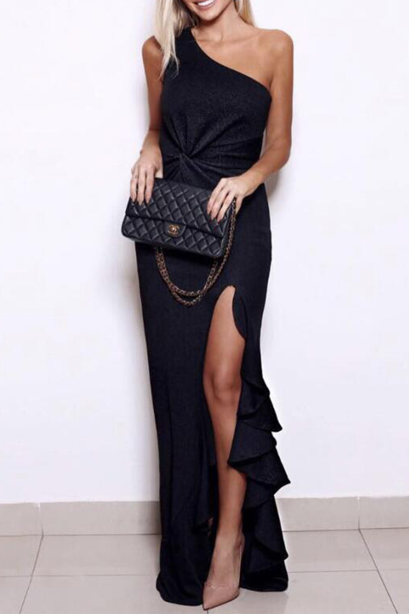 Aiertu  -  Elegant Solid Flounce Slit One Shoulder Evening Dress Dresses(8 Colors) Aiertu