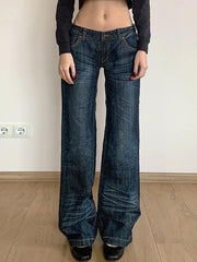 Aiertu  -Vintage Washed Ruched Loose Low-Waist Jeans aiertu