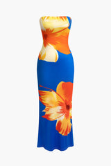 Aiertu  Sunny Floral Cascade Strapless Midi Dress Aiertu