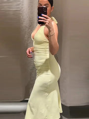 Aiertu  -  Halter Slim Backless Women Long Dress Backless Solid V-neck Elegant Fishtail Vestidos 2026 Summer Female Street Party Dresses Aiertu
