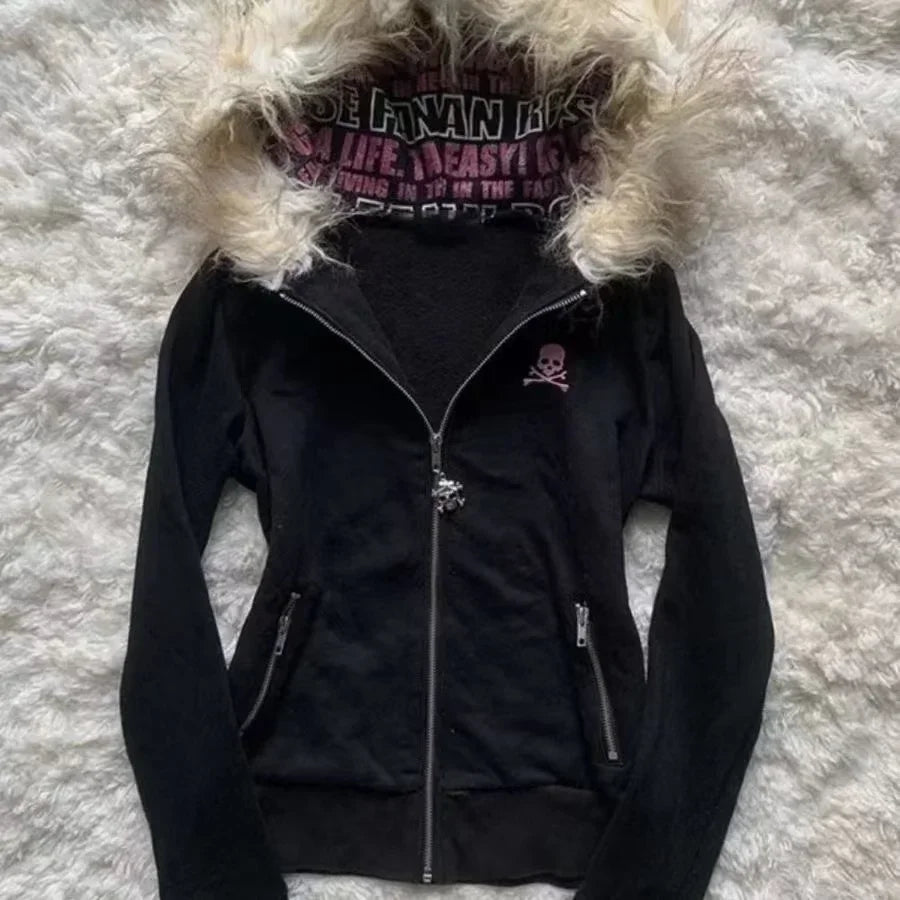Aiertu  -  Exquisite Trendy Stitching Fur Collar Simple Double-sided Hooded Thickened Coat High Street Hip-hop Y2k Punk Retro Couple Coat Aiertu