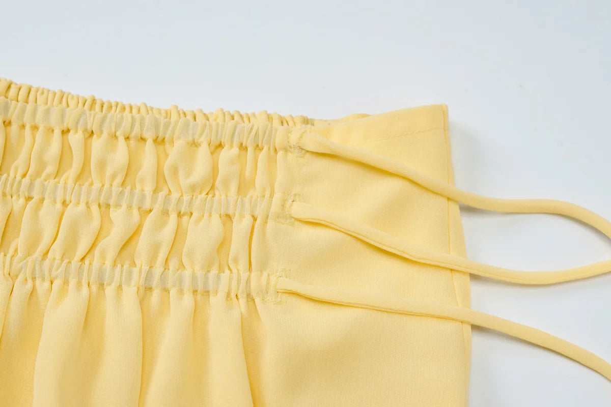 Aiertu  -  Summer Drawstring High Waist Long Skirt For Women Pleated Casual Patchwork Lace-Up See-Through Female Chiffon Maxi Skirt Aiertu