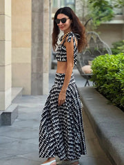 Aiertu  -  Women Bow Tie Print Skirt Set 2025 Summer A-line Sleeveless Strapless Top Skirts Sets Fashion Lady Street Square Neck Chic Suit Aiertu