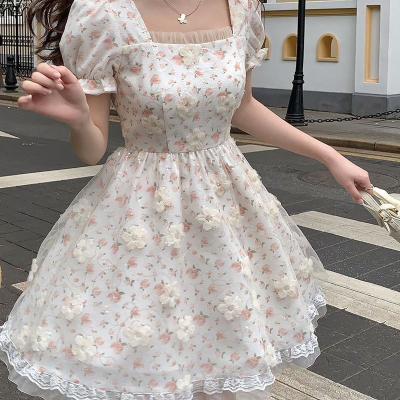 Aiertu Mini Dresses Women Tender Sweet Summer Puff Sleeve Princess Vestidos Elegant Ladies Vintage Prairie Chic Fashion Casual Aiertu