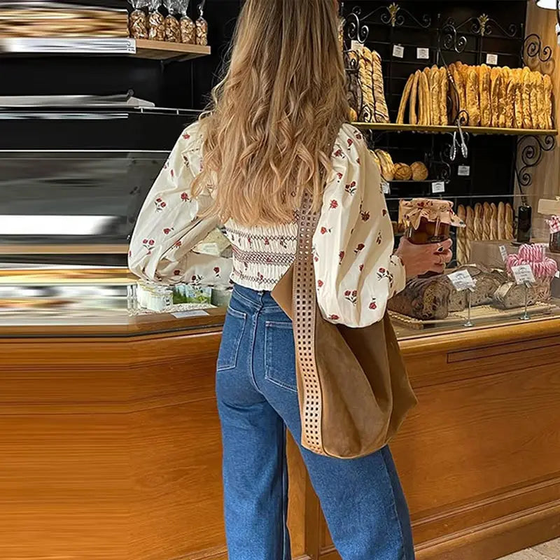 Aiertu  -  Print Pleated Women Shirt Bohemian Long Flare Sleeve Female Shirts 2025 Elegant O Neck Spring  A Line Patchwork Lady Blouse Aiertu
