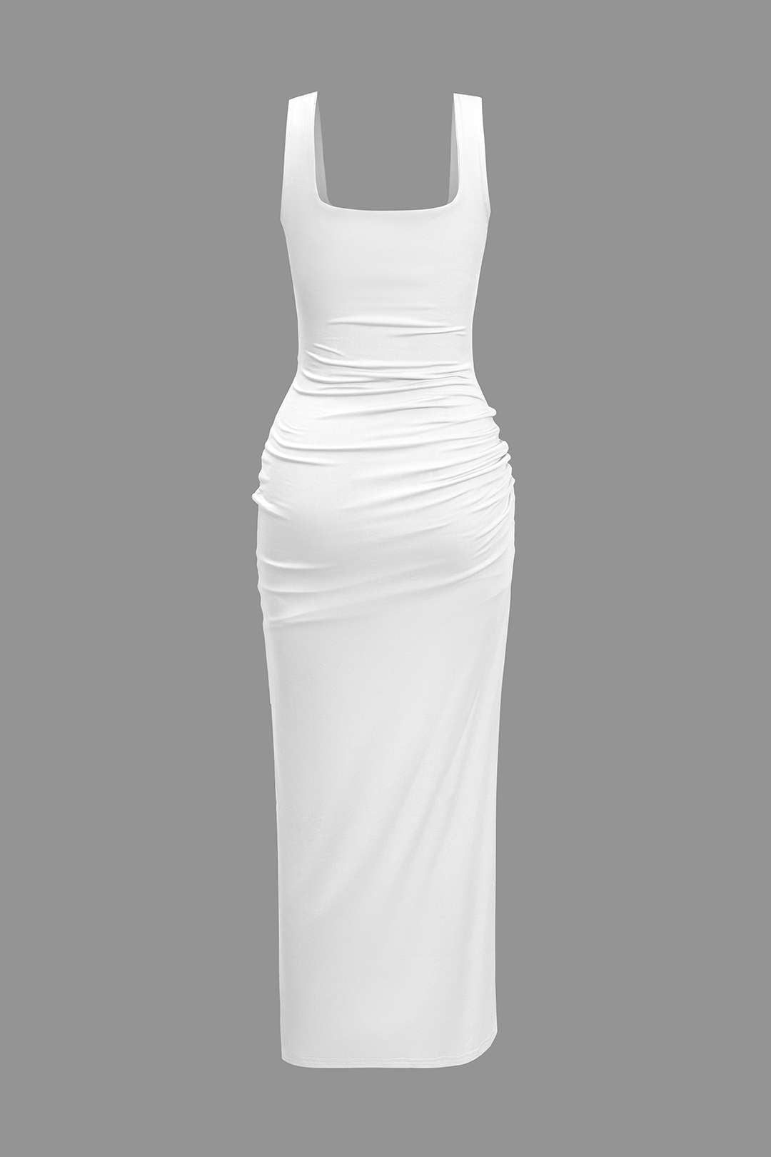 Aiertu  Solid Twist Front Cut Out Slit Midi Dress Aiertu