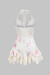 Aiertu  Ombre Print Ruffle Halter Cut Out Mini Dress Aiertu