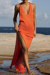 Aiertu  -Sexy Vacation Solid Slit Swimwears Cover Up aiertu