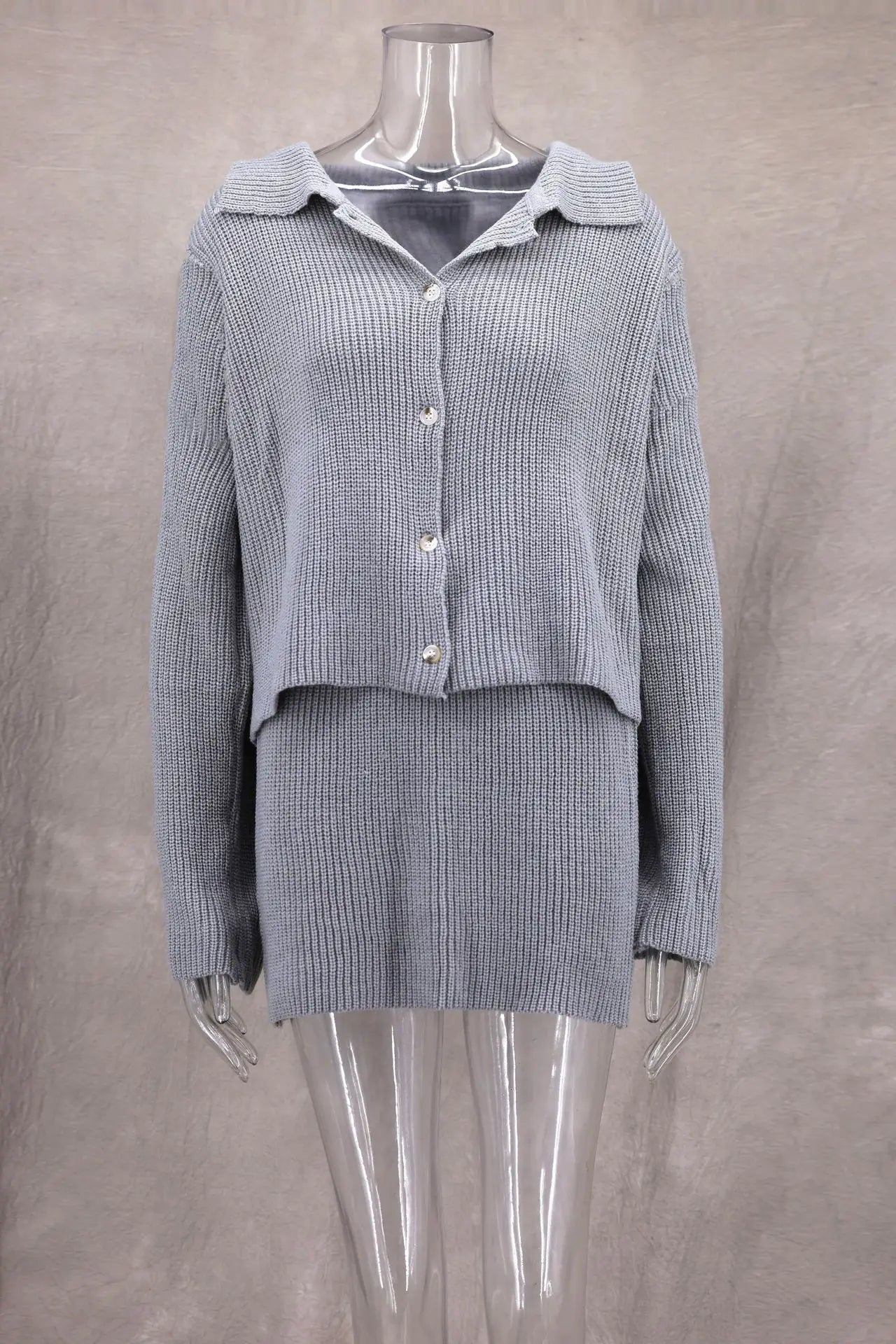 Aiertu  -   Solid Knitted 2 Piece Set Women Single Breasted Long Sleeve Cardigan+mini Skirts Sets Autumn New Streetwear Fashion Elegant Suit Aiertu
