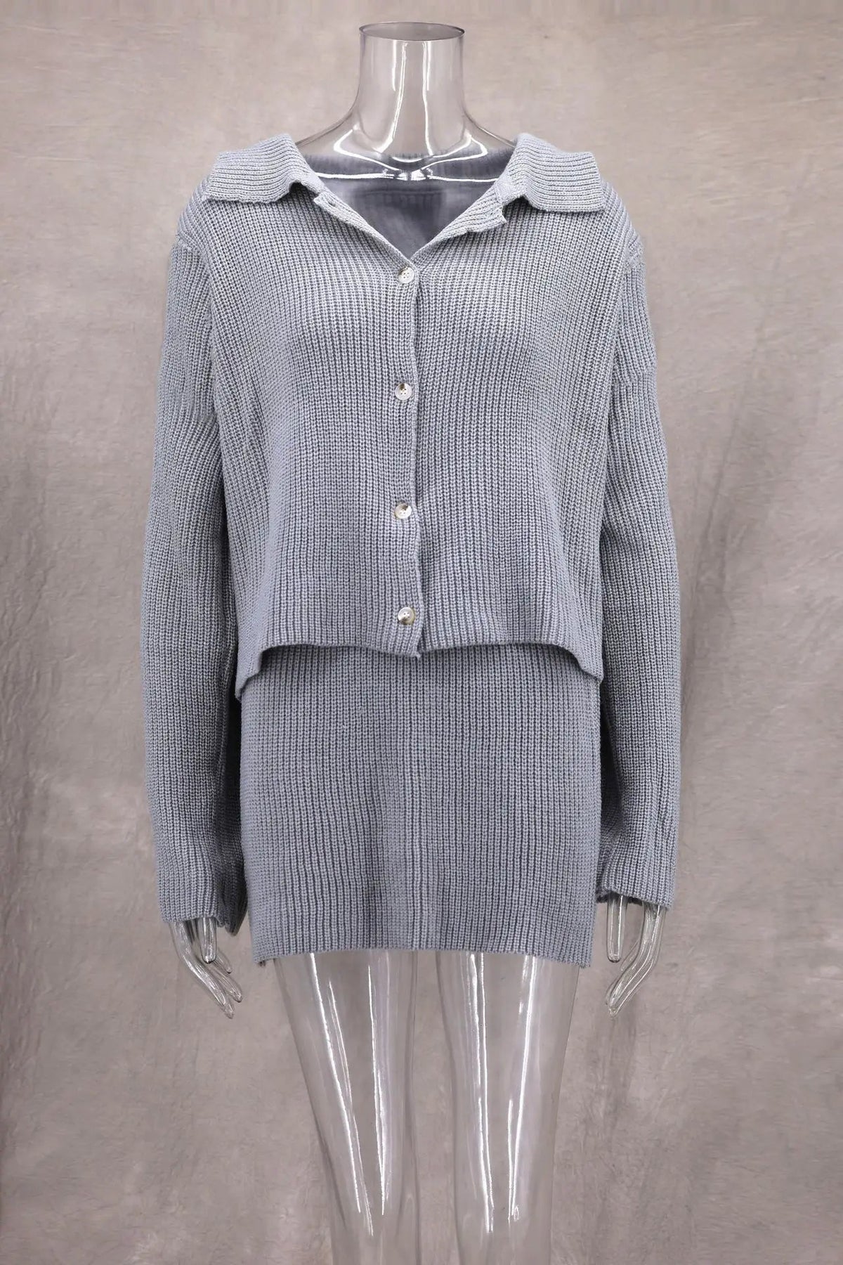 Aiertu  -   Solid Knitted 2 Piece Set Women Single Breasted Long Sleeve Cardigan+mini Skirts Sets Autumn New Streetwear Fashion Elegant Suit Aiertu