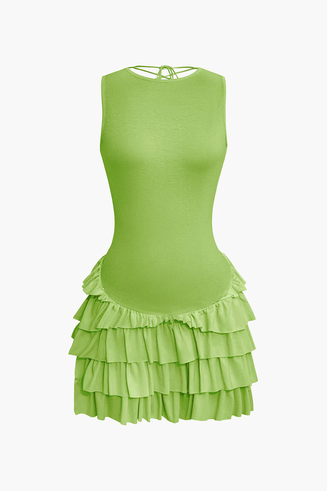 Aiertu  -  Lace Up Back Sleeveless Ruffle Hem Mini Dress Aiertu