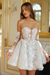 Aiertu  -  Popular Detachable Full Sleeves Sweetheart Full lace Applique Bridal Grown Short Wedding Dresses Custom Made Formal 2025 Vestido Aiertu