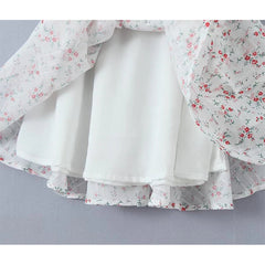 Aiertu  -  Summer Women Lace Embroidery Spliced Flying Sleeve V Neck Floral Print Mini Dresses Aiertu