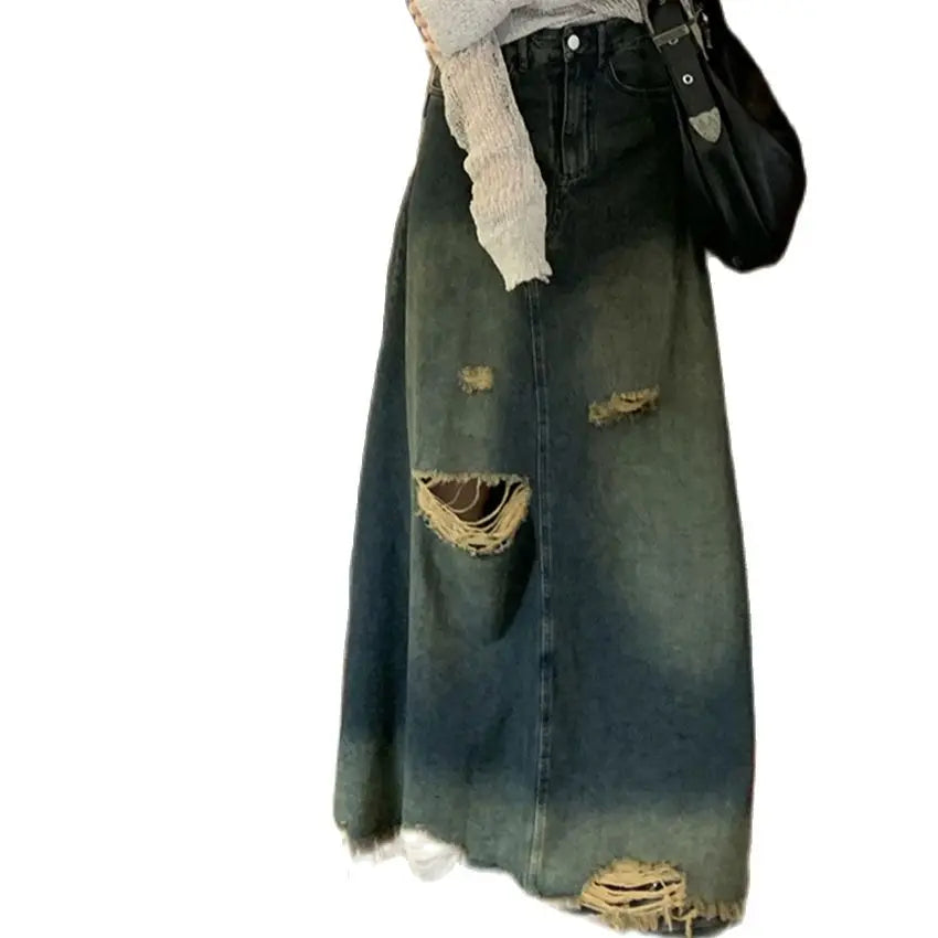 Aiertu  -  Women A-Line Skirts Mopping Denim Chic Autumn Stylish Office Lady High Street Vintage Mopping Jeanswear Slim Aiertu