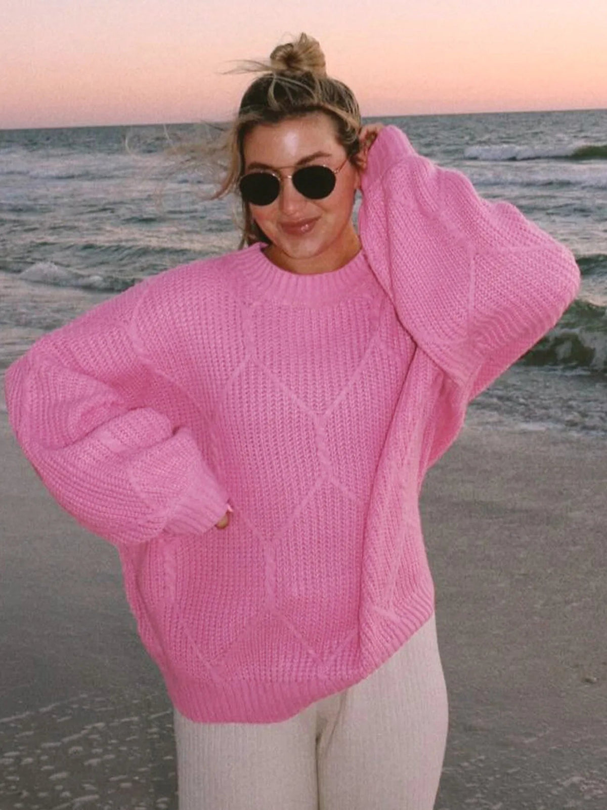 Aiertu  -  Knitted Sweater For Women Loose Casual Round Collar  Lazy Solid Color Pullovers Versatile Autumn Fashion Female Sweater Aiertu