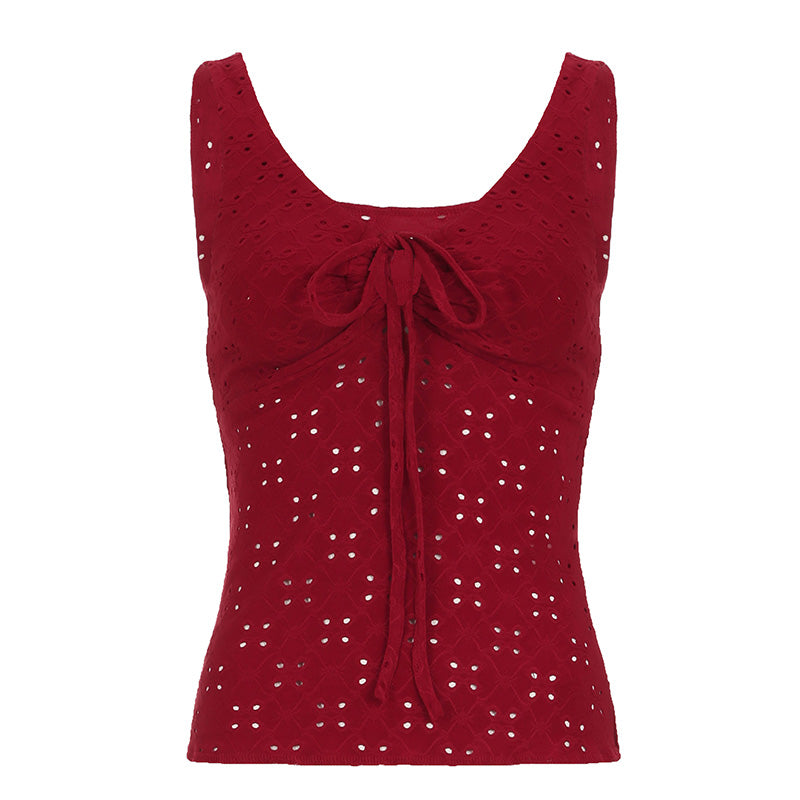 Aiertu - summer inspo Christmas Red Lace Up Cut Out Women’s Tanks Sleeveless Design V-Neck Backless Exquisite Blouses Aiertu