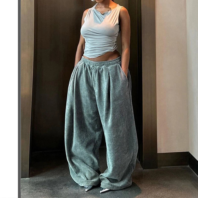 PICSGIRL - Women Baggy Thick Sweatpants Autumn Winter Casual Wide Legs Loose Lounge Joggers Solid Pants Straight Trousers With Pockets Aiertu