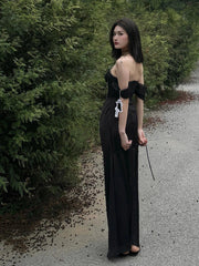 Aiertu  -  Formal Black Stitch Lace Satin Party Gown Women Maxi Boned Corset Sweetheart Mermaid Evening Dress Sexy Retro Clothes Aiertu