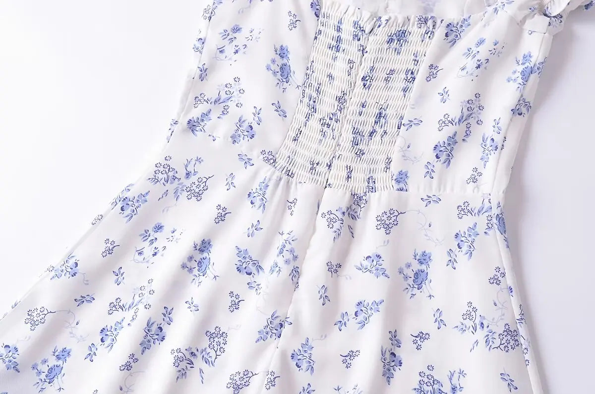Aiertu  -  French Retro Slim Fit Small Flying Sleeves Printed Dress Women Summer New Short Floral Skirt Aiertu
