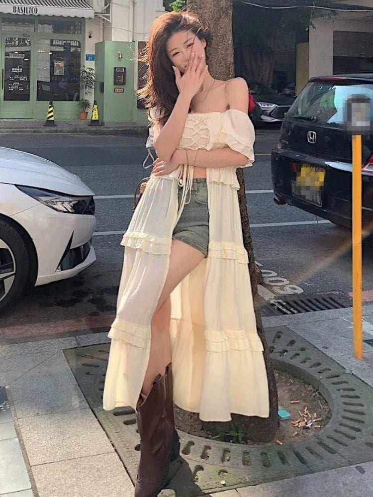 Aiertu  -  Summer Slash Neck Off Shoulder Sexy Women Dresses Y2k Aesthetic Basic Split Slim Dress Fairy Harajuku Bandage Fashion Vestidos Aiertu