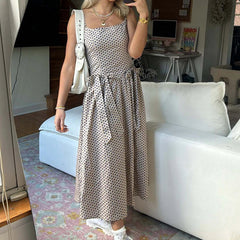 Aiertu  -  Fashion Bow Patchwork Loose Dress Sexy Hollow Sleeveless Beach Strap Dress New Summer Off Shoulder Stripe Print Long Dress Aiertu
