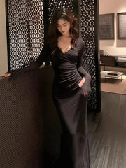 Aiertu  -  Elegant Black Lace Mermaid Dress for Women V-neck Long Sleeve Party Prom Robe Autumn Slim Evening Vestidos Mujer Fashion Clothes Aiertu