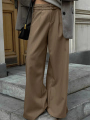 Aiertu  -  Commute Striped Pants Women High Waist Wide Leg Floor-length With Belt Pants Female 2025 Spring Summer Chic Street Lady Trousers Aiertu