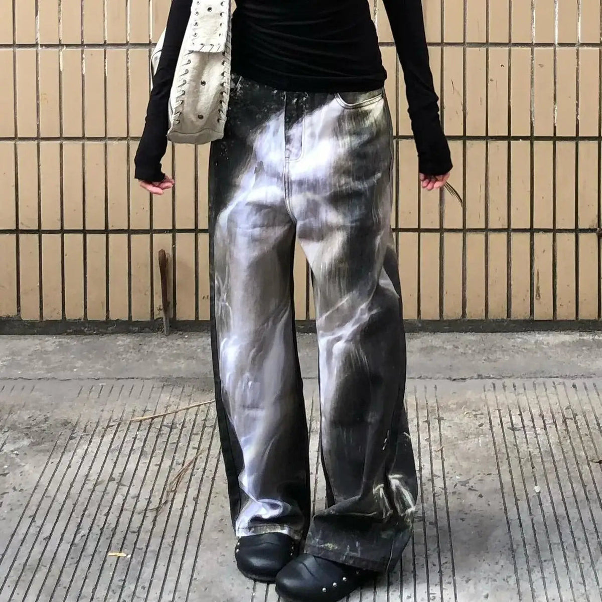 Aiertu  -  American Y2K Printed Washed Straight Jeans Women Retro Streetwear Loose Harajuku Fashion Street Casual High Waist Wide Leg Jeans Aiertu