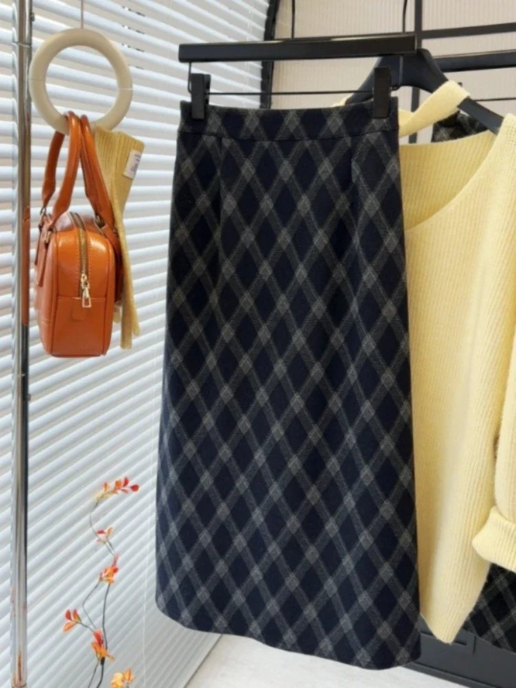 Aiertu  -  party look snspos 2025 New Women Spring Autumn Plaid Print Wrap Hips Skirts Fashion Ankle-Length Sexy Slim Pencil Preppy Style Girls Midi Skirt Aiertu