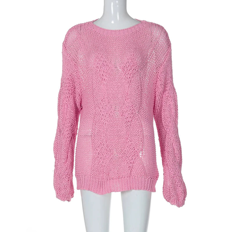 Aiertu  -  Women's Hand-knitted Twist Sweater Pullover Loose Fashion Versatile Long Sleeve Knitted Top Solid Color Autumn Winter New Aiertu