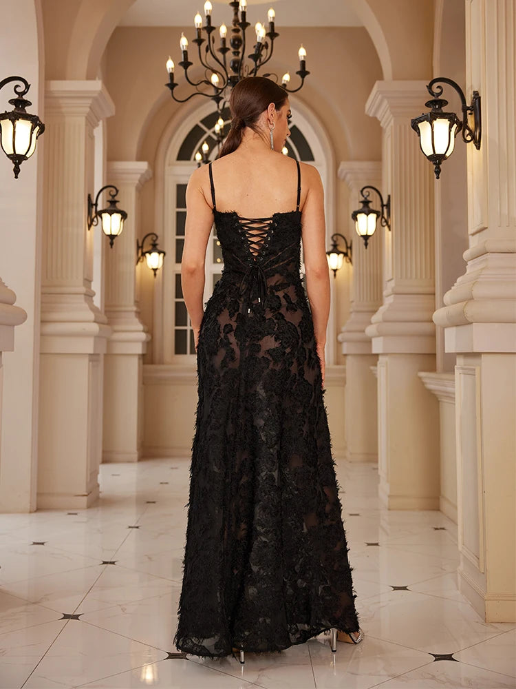 Aiertu  -  Formal Occasion Dresses Maxi Black Appliques Dresses For Dancing Parties Long Elegant Party Dresses Women New In Aiertu