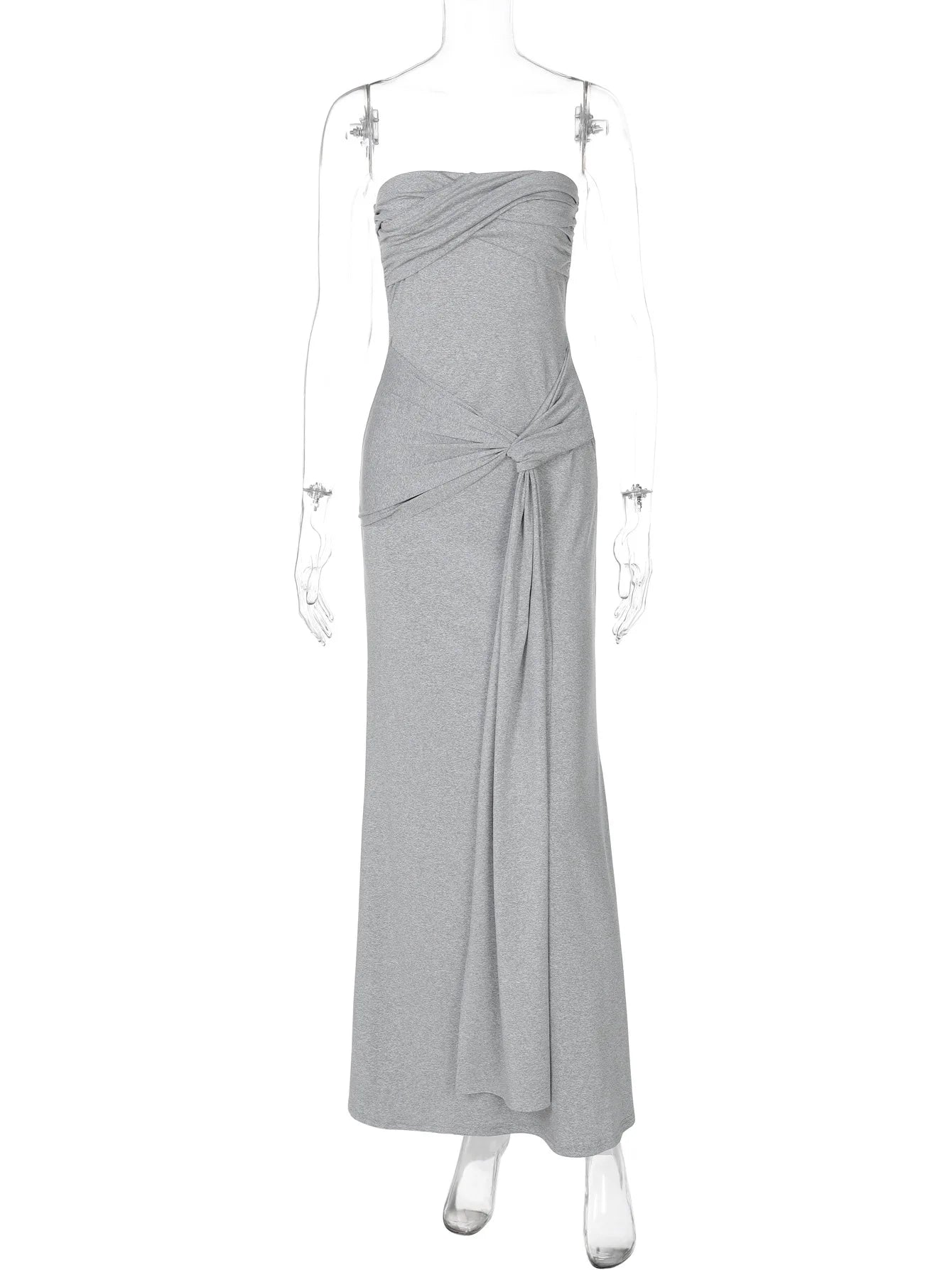 Aiertu  -  Summer Women Dress Solid Grey Sexy Strapless Slim Maxi Dress Fashion Pleated Twist Long Dress Party Evening Gown Robe Aiertu