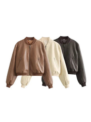 Aiertu  -   Autumn Faux Leather Jacket Women Vintage Short PU Jacket Coat Female Bomber Jacket Winter Clothes Women Aiertu