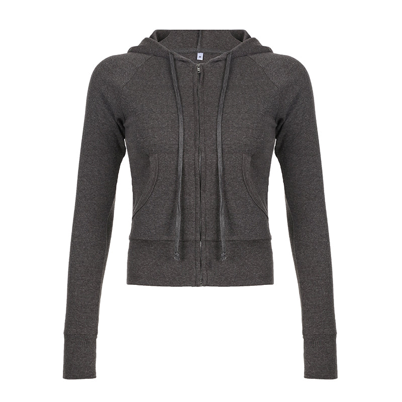 Aiertu - summer inspo Solid Knitted Autumn Winter Women’s Sweats Cardigan Long Sleeve Ribbed Causal Basic Fashion Zip Up Hooded Coat Aiertu