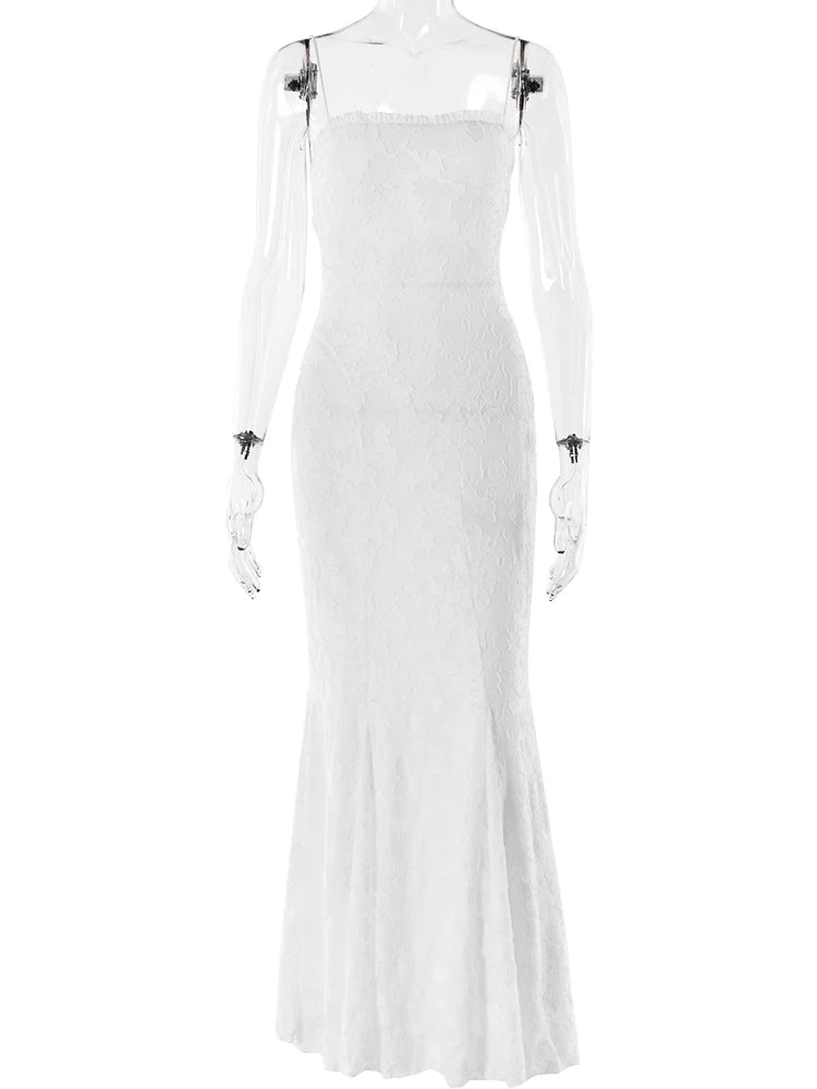 Aiertu  -  exy Backless Double Layer Women Maxi Dress White Spaghetti Strap Evening Dress Summer Skinny Elegant Party Clubwear Aiertu