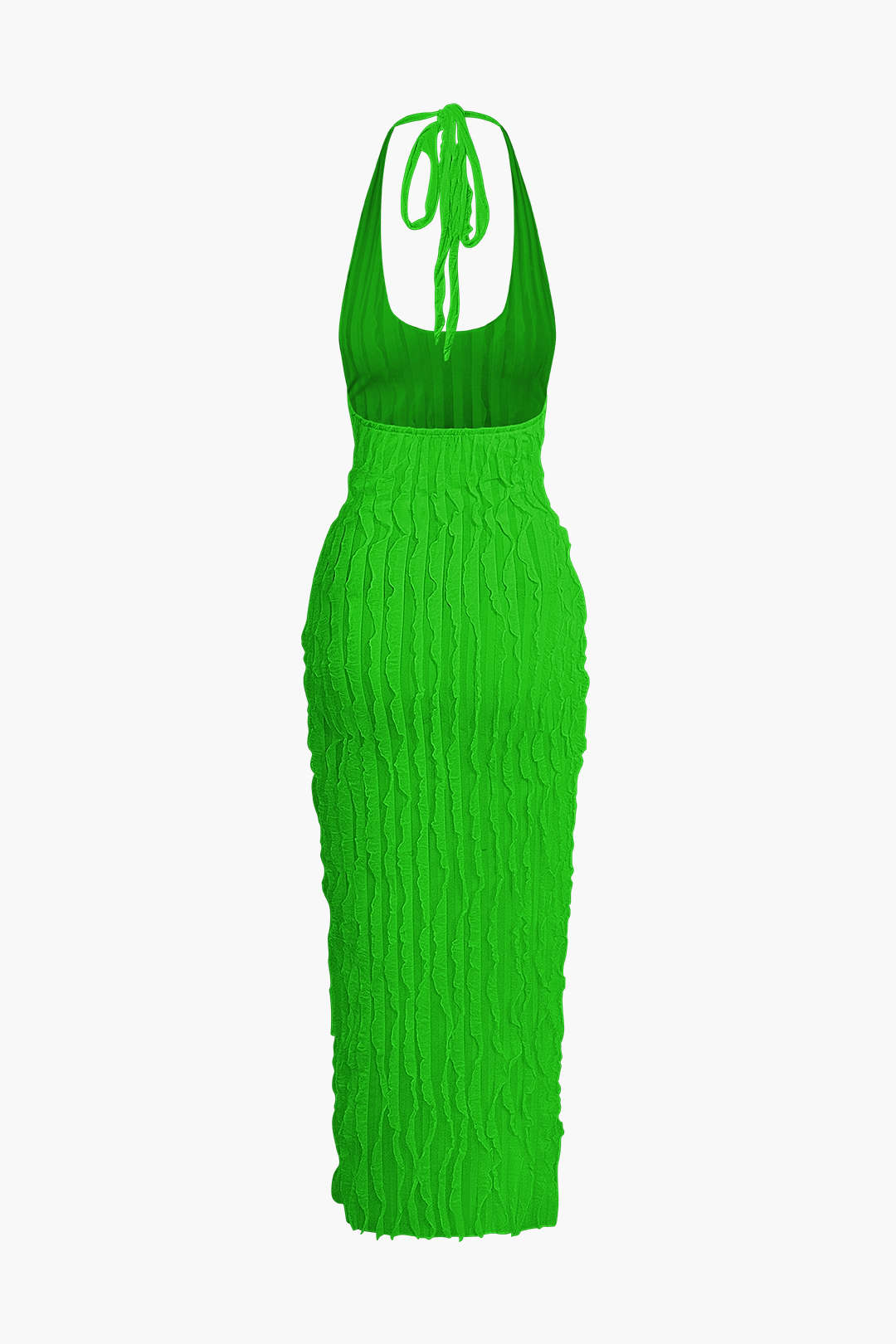 Aiertu  Sheer Ruffle Texture Halter Backless Maxi Dress Aiertu